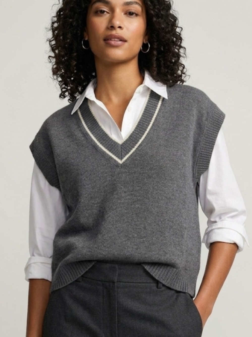 100% Extra Fine Merino Wool Sweater Vest with Contrast Trim Sz. L